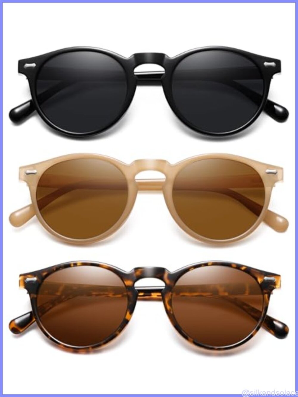 Polarized Retro Round Sunglasses UV Protection Lightweight Durable 3 Pack